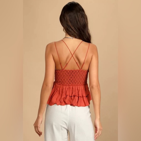 #139 Free People NWT Adella Rust Ruffle Cami Tank - Picture 2 of 4